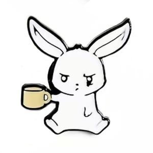 Pin 1” Rabbit Bunny Grumpy Coffee Enamel Brooch